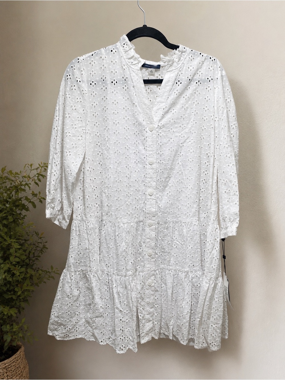 NWT Tommy Hilfiger White Eyelet Tiered Cover Up Slip Dress Boho Cottagecore S-4 - Picture 3 of 7
